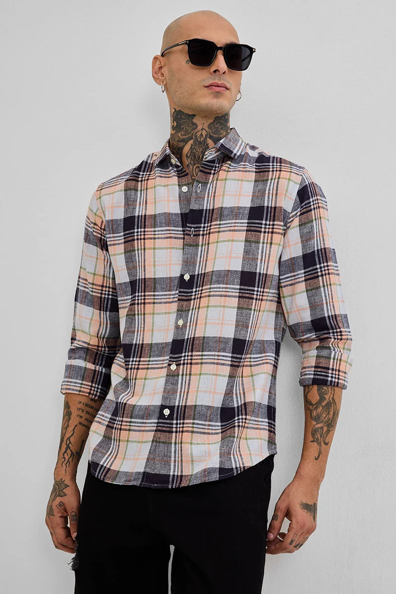 سنيتش Peach Checks Linen Blend Shirt